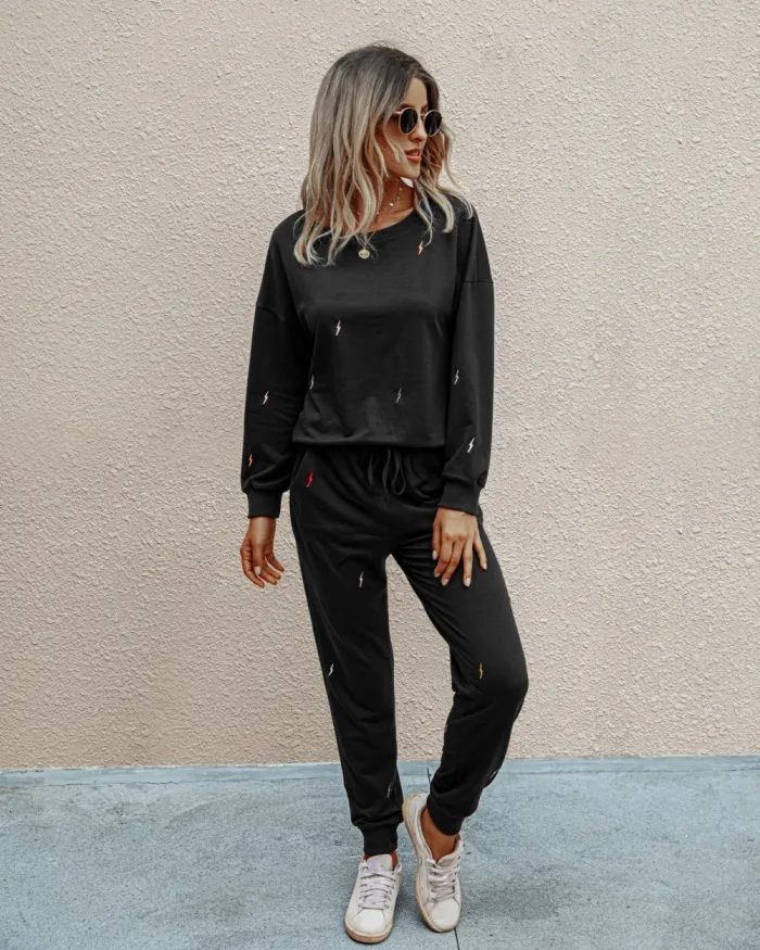 Autumn Plain Two Piece Pants Set Lounge Wear