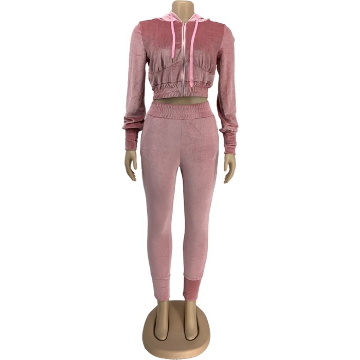 Velvet Plain Long Sleeve Tracksuit