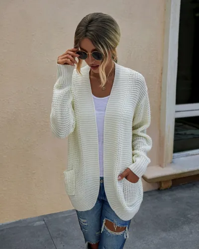 Autumn Plain Knitted Pocket Cardigans