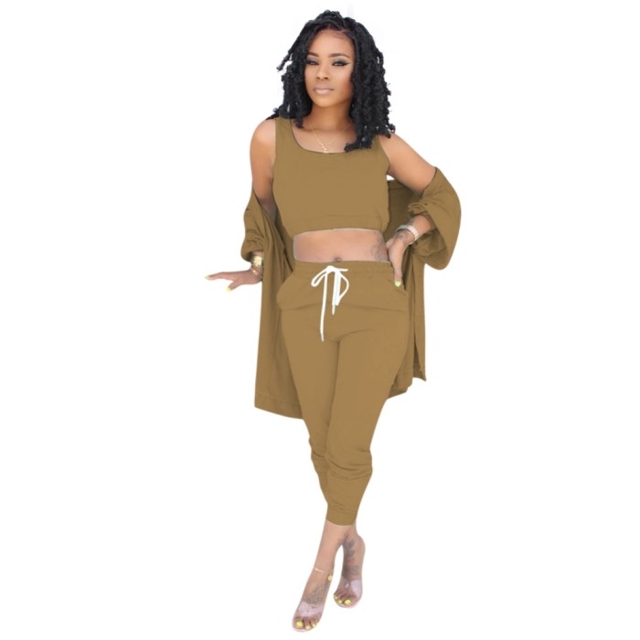 Autumn 3PC Plain Pants Set with Matching Cardigans