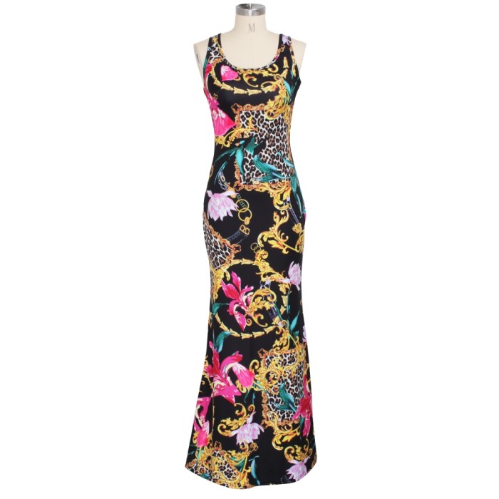 Print African Sleeveless Long Maxi Dress
