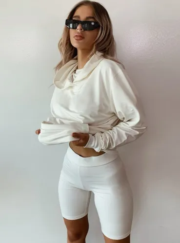 Autumn Plain Hoodie Two Piece Shorts Tracksuit
