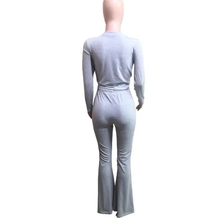 Sexy Plain Shirt and Flare Pants Set