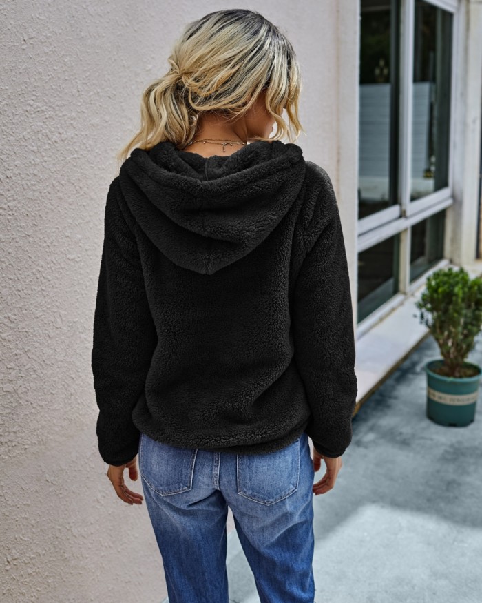 Autumn Plush Plain Hoodie Sweat Top