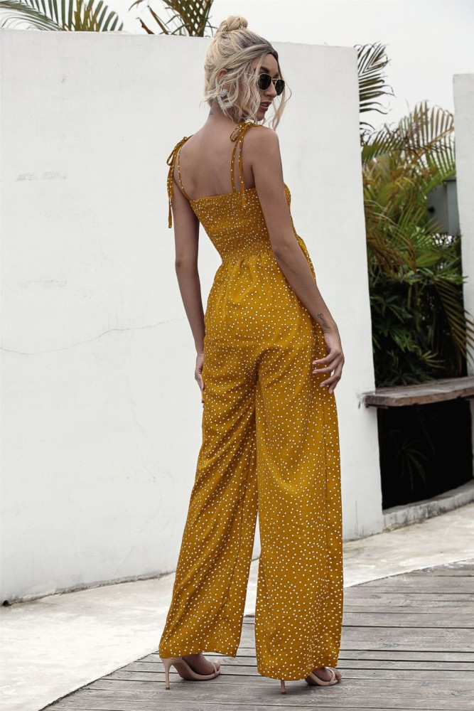 Summer Dot High Waist Strap Wide Legges Jumpsuit