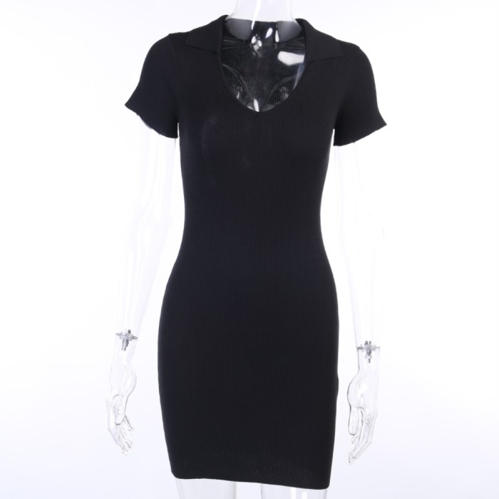 Sexy Black Knitted Mini Dress