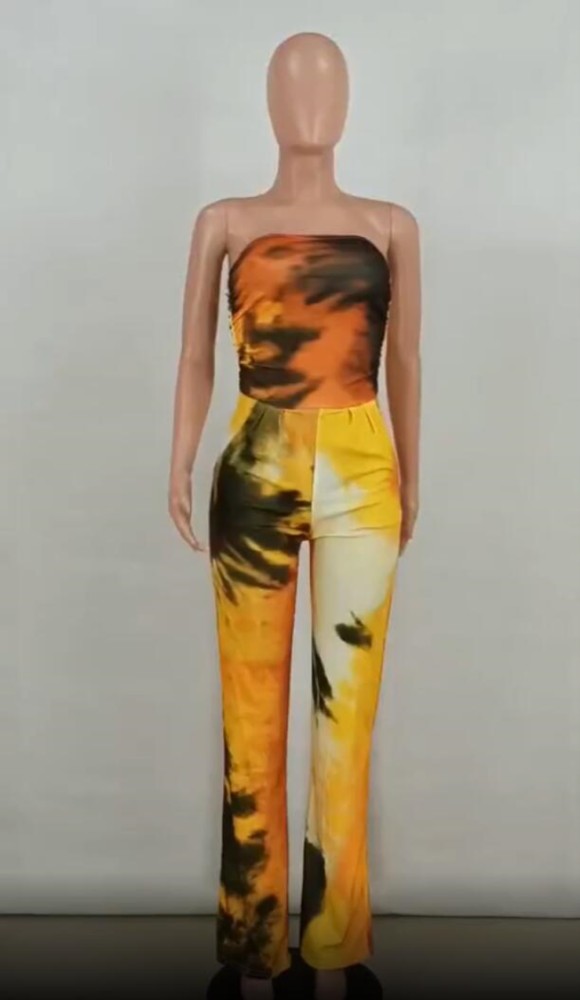 Tie Dye African Strapless Jumpsuit