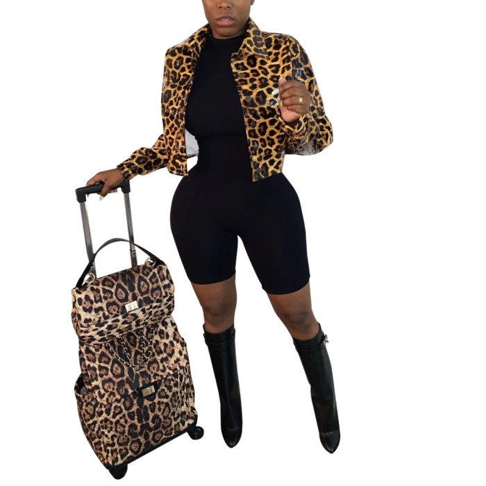 African Leopard Long Sleeve Collar Jacket