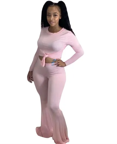 Sexy Plain Shirt and Flare Pants Set