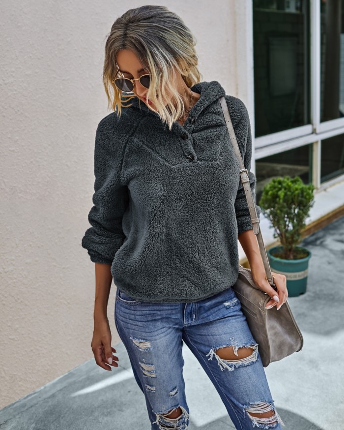 Autumn Plush Plain Hoodie Sweat Top