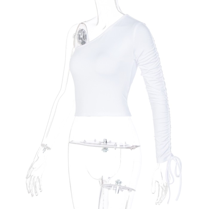 Solid Color One Shulder Sexy Top with Sleeves