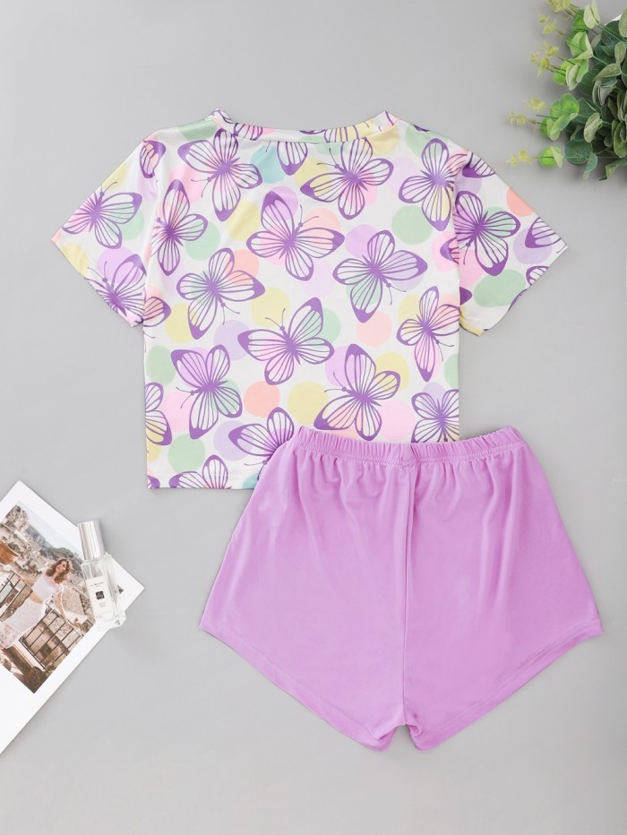 Women Summer Print Two Piece Shorts Pajama Set