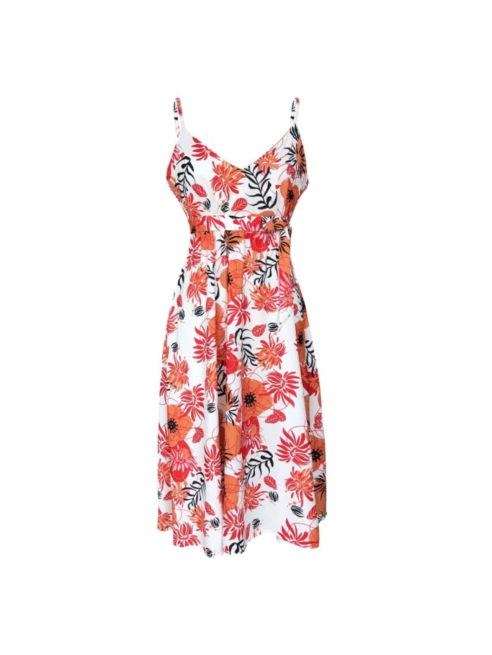 Summer Floral Strap High Waist Long Dress with Belt