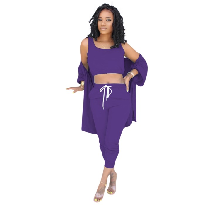 Autumn 3PC Plain Pants Set with Matching Cardigans