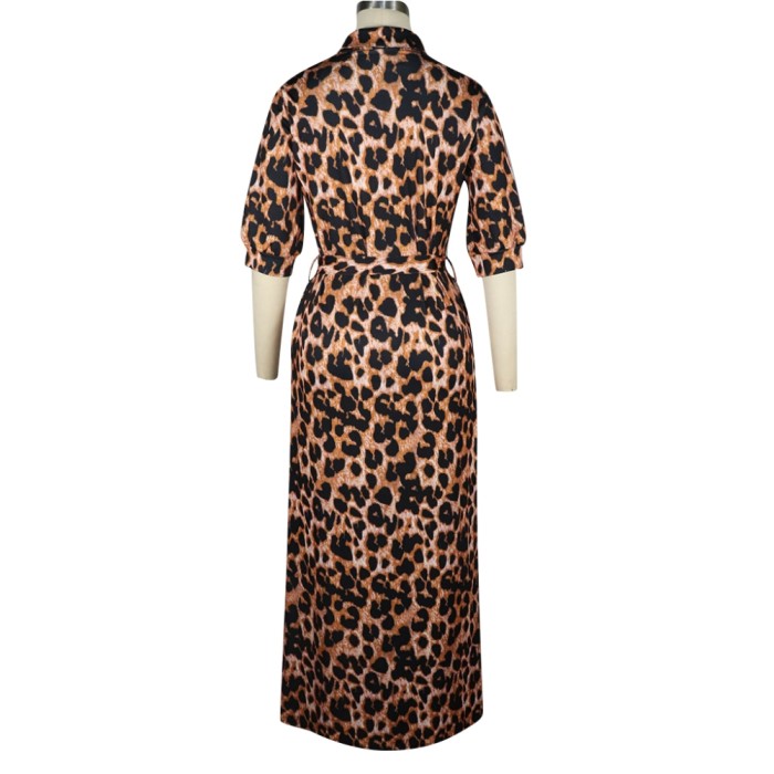 Leopard Print Long Evening Dress with Belt