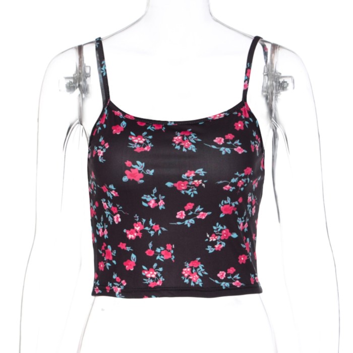 Floral Black Sexy Strap Crop Top