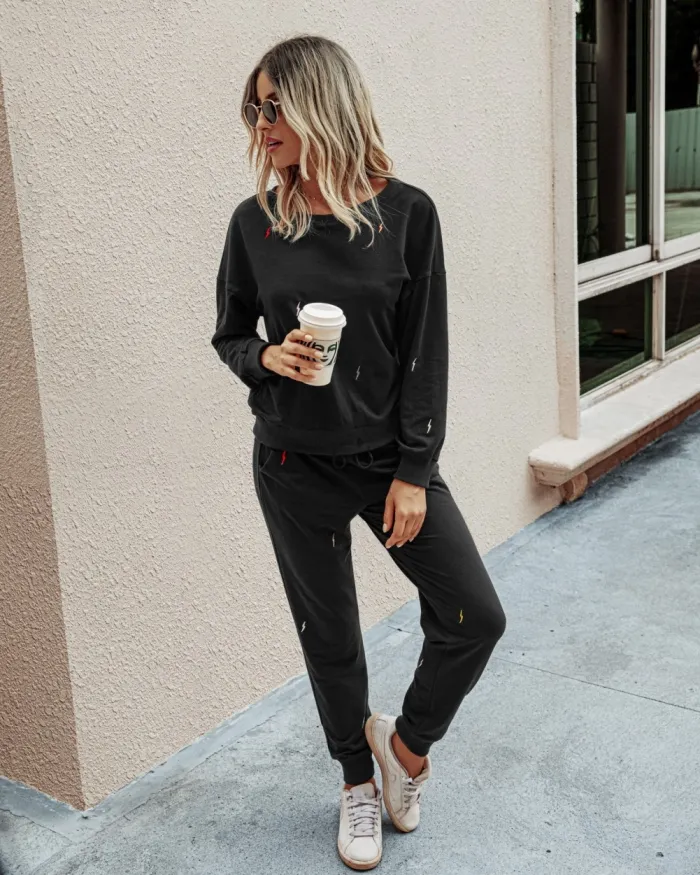 Autumn Plain Two Piece Pants Set Lounge Wear