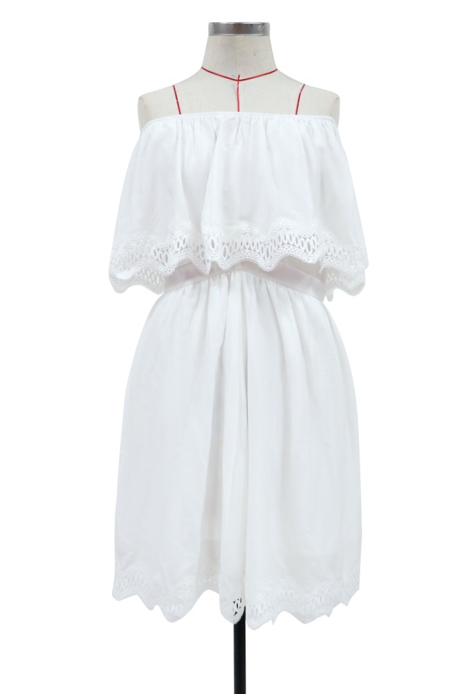 Summer White Turndown Shoulder Beach Dress