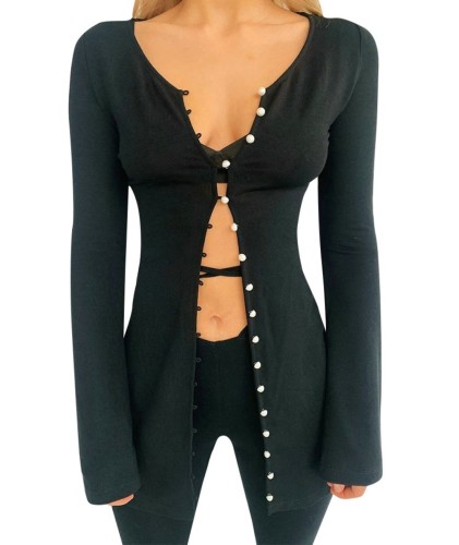 Sexy Button Up Plain Long Top