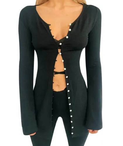 Sexy Button Up Plain Long Top