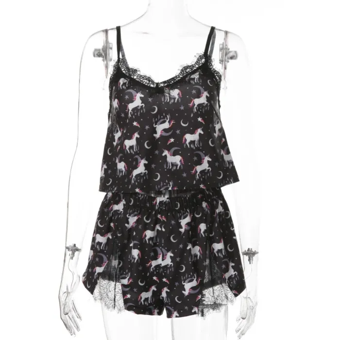 Sexy Animal Print Two Piece Shorts Pajama Set