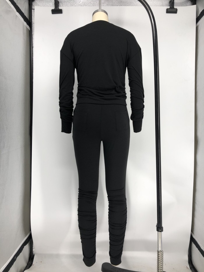 Casual Plain Two Piece Stacked Pants Set