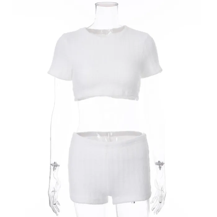 Summer White Plush Two Piece Shorts Pajama Set
