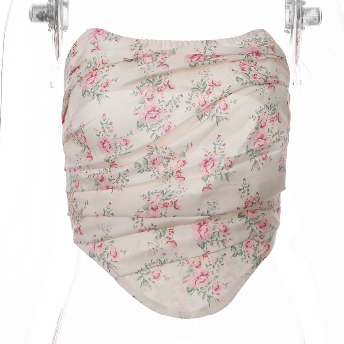 Summer Strapless Irregular Floral Vintage Top