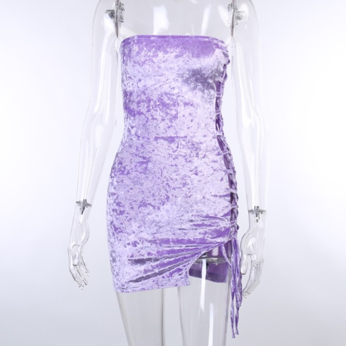 Sexy Lace Up Strapless Club Dress