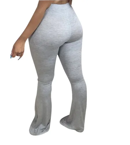 Plain Sexy High Waist Bell Bottom Ripped Trousers