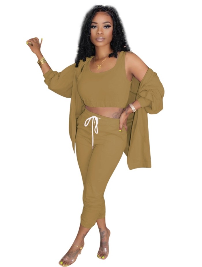 Autumn 3PC Plain Pants Set with Matching Cardigans