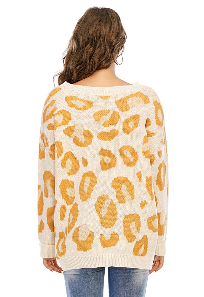 Leopard Print O-Neck Long Sweater
