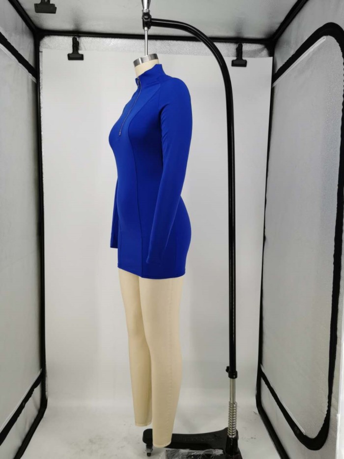 Sexy Plain Long Sleeve Zipper Bodycon Dress