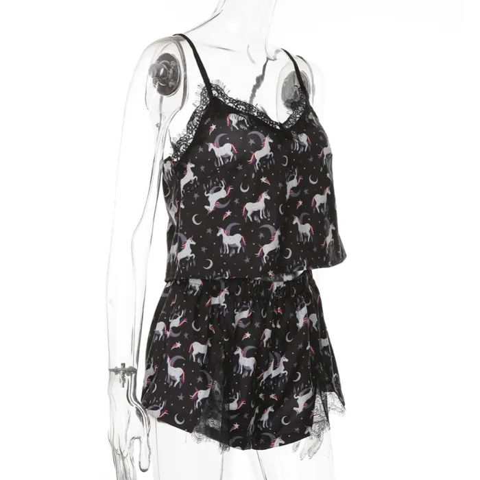 Sexy Animal Print Two Piece Shorts Pajama Set