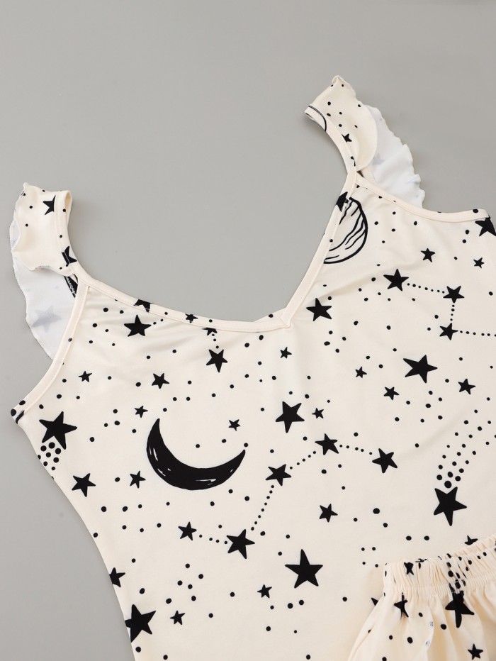 Women Summer Print Two Piece Shorts Pajama Set