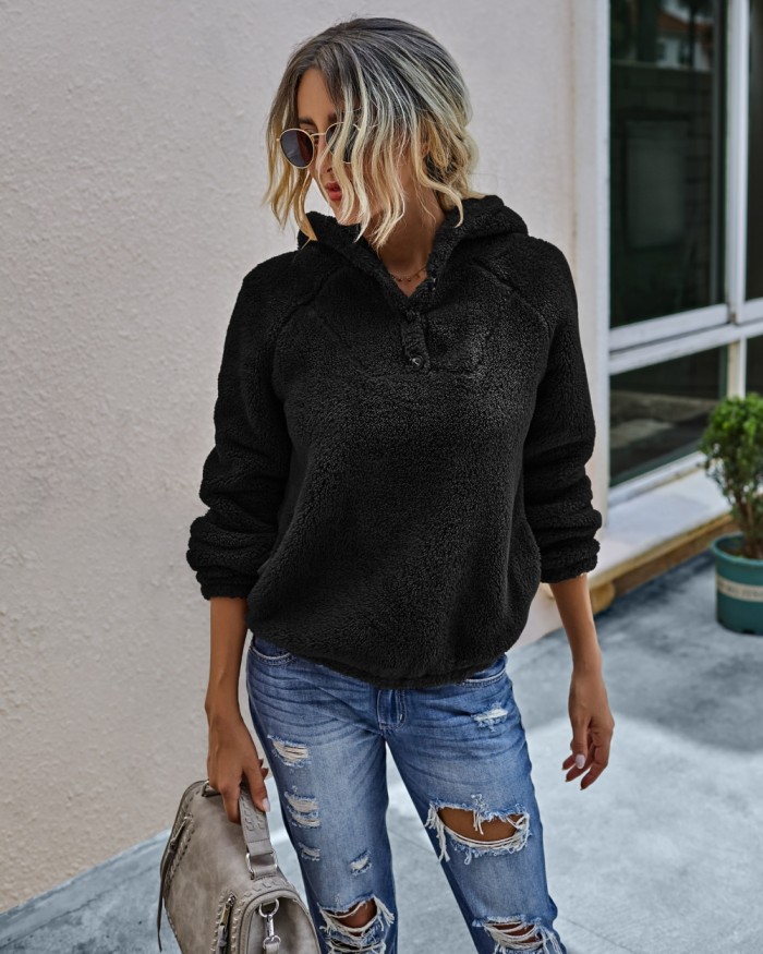 Autumn Plush Plain Hoodie Sweat Top