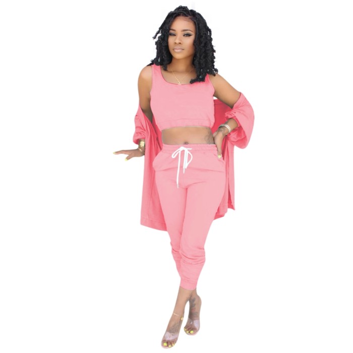 Autumn 3PC Plain Pants Set with Matching Cardigans