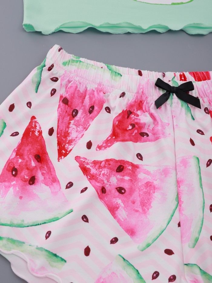 Women Summer Print Two Piece Shorts Pajama Set