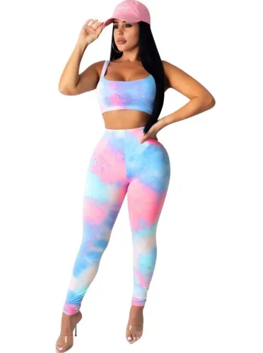 Sexy Tie Dye Crop Top and Legging Set