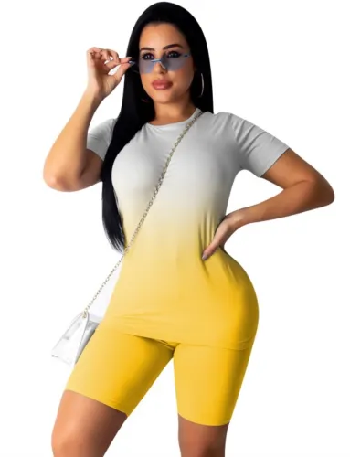Casual Two Piece Gradient Shorts Set