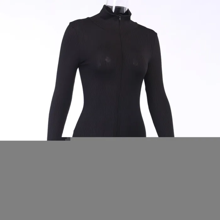 Sports Fitness Solid Zipper Rompers Jumpsuit