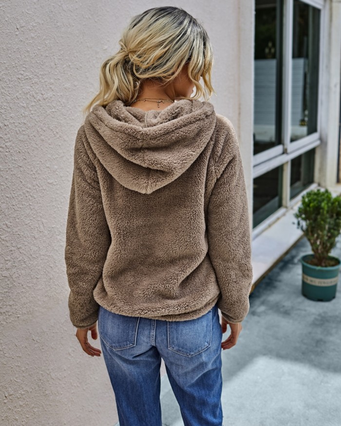 Autumn Plush Plain Hoodie Sweat Top