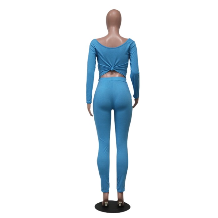 Solid Color Sexy Two Piece Tight Pants Set