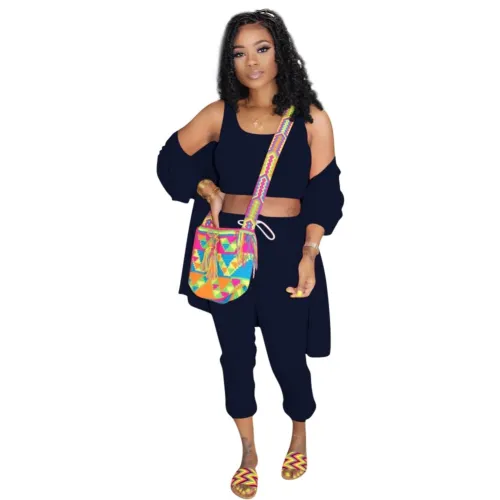Autumn 3PC Plain Pants Set with Matching Cardigans