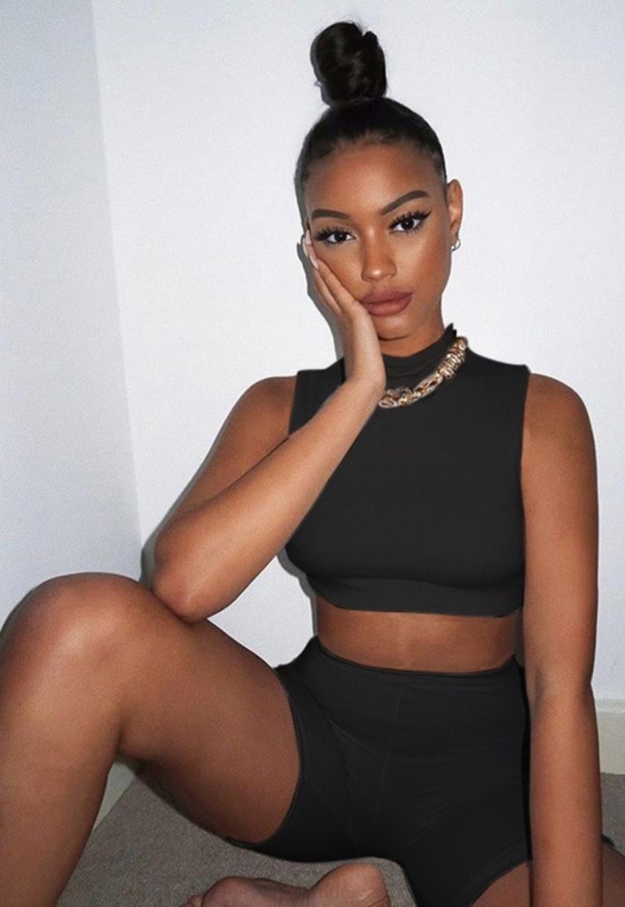 Sports Fitness Plain Crop Top and Shorts Set