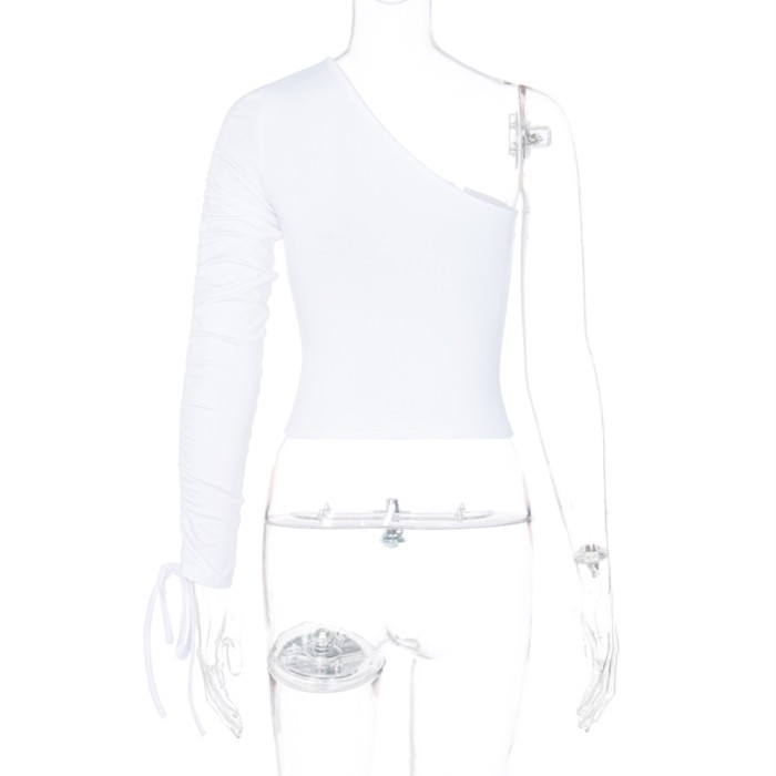 Solid Color One Shulder Sexy Top with Sleeves