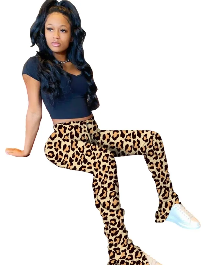 Sexy High Waist Leopard Stacked Pants