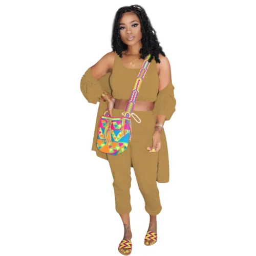 Autumn 3PC Plain Pants Set with Matching Cardigans