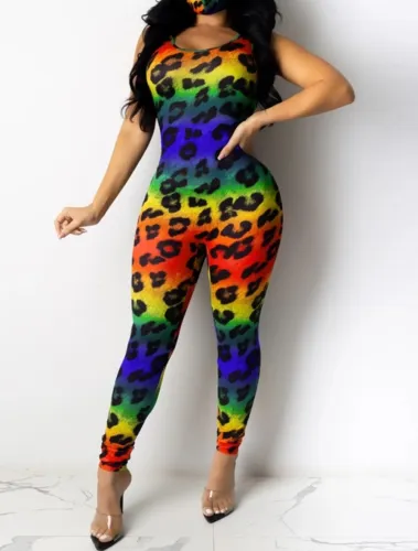 Sexy Leopard Colorful Sleeveless Bodycon Jumpsuit