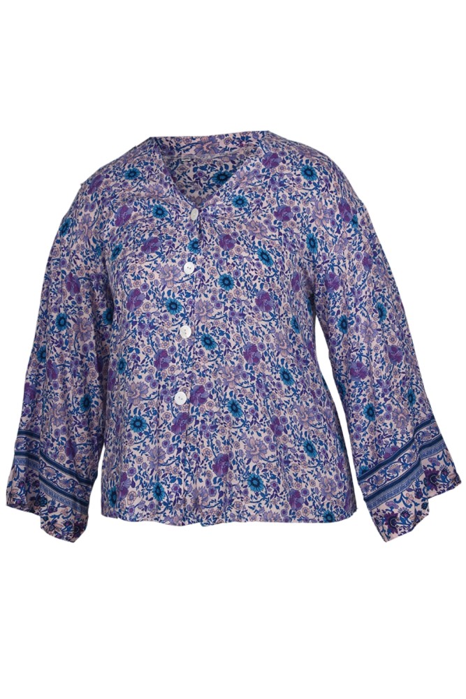 Plus Size V Neck Floral Retro Shirt